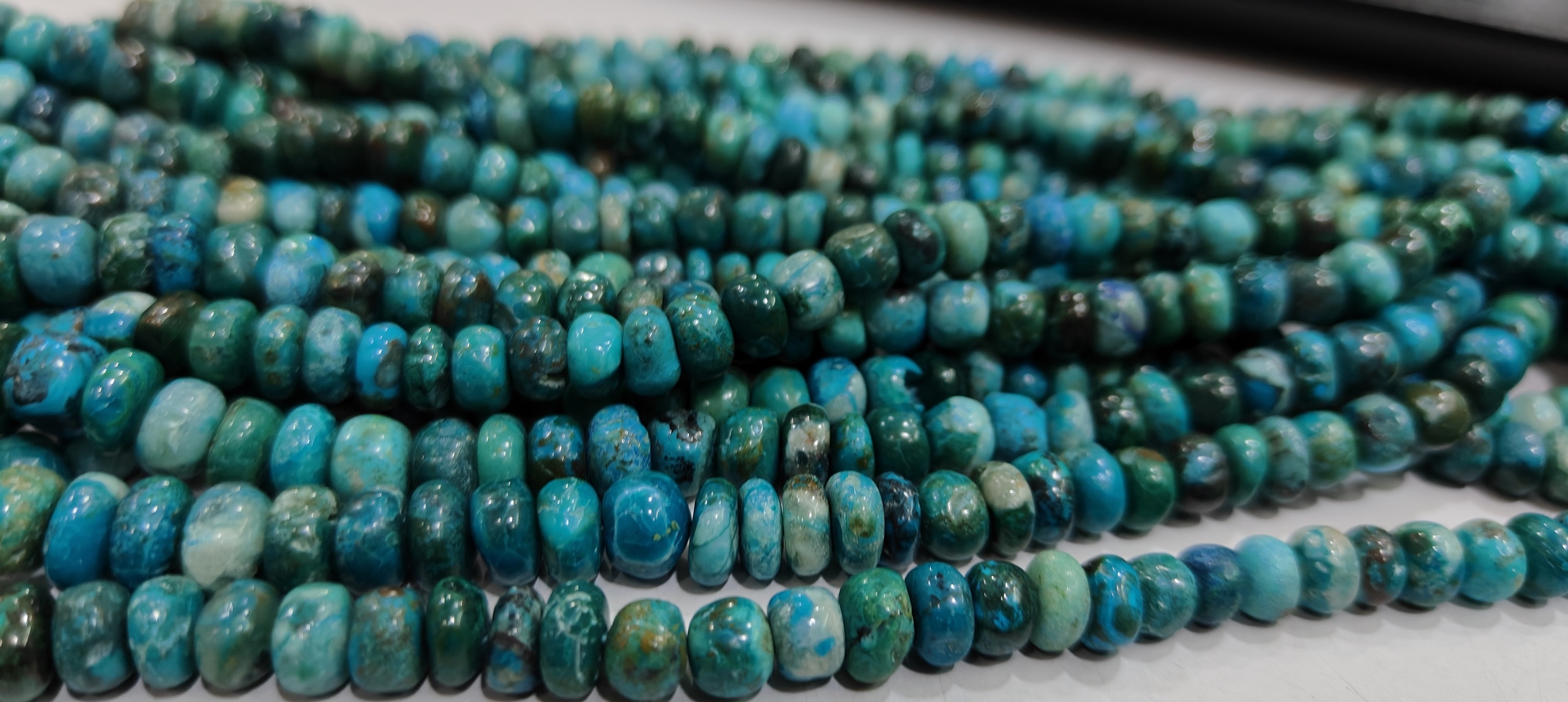 Natural Chrysocolla 5 To 10mm Rondelle Plain Beads Per Strand 8'' Long
