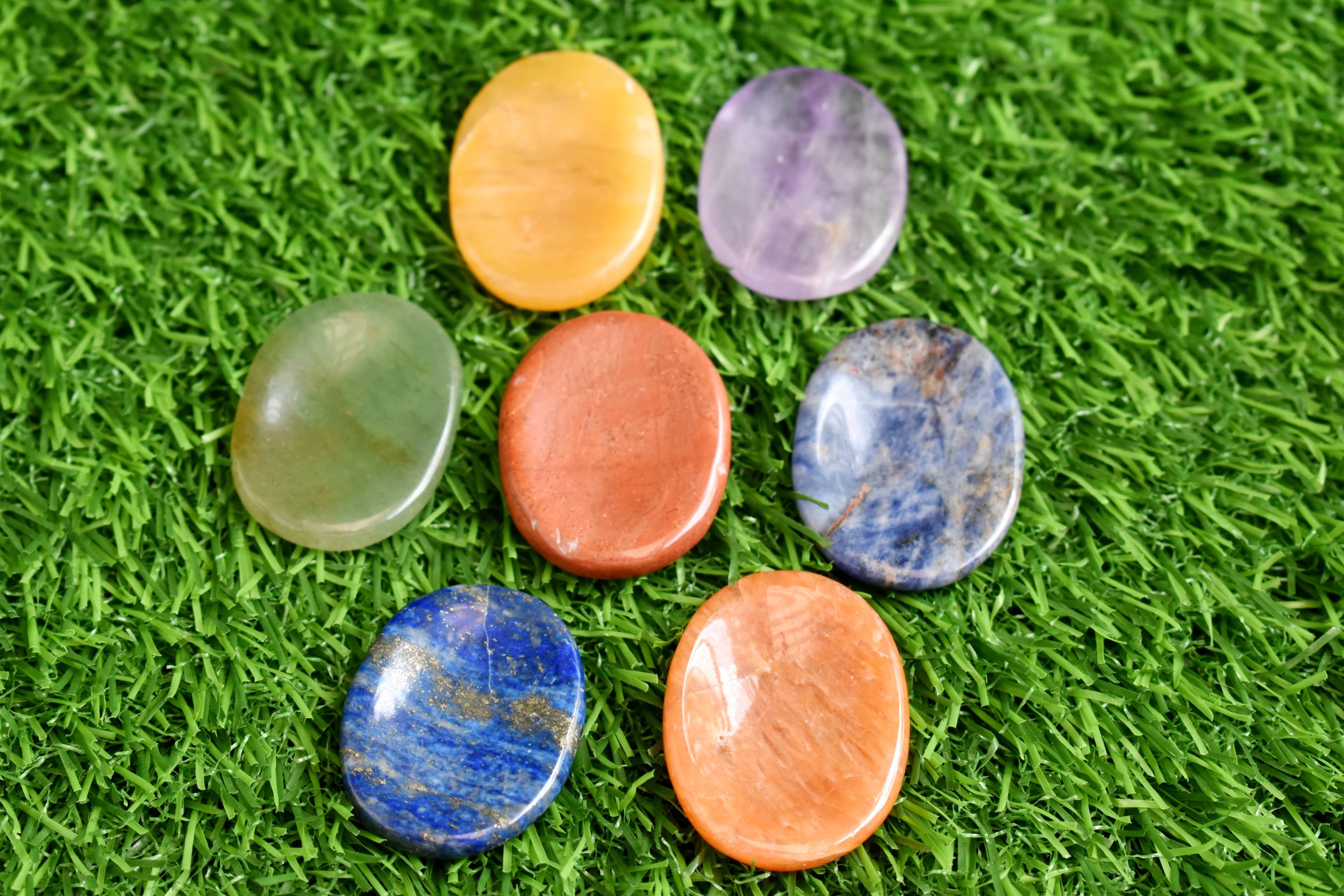 7 Chakra Pocket Worry Stones Set, 7 Chakras Crystal Gift Set - Grade: Aaa
