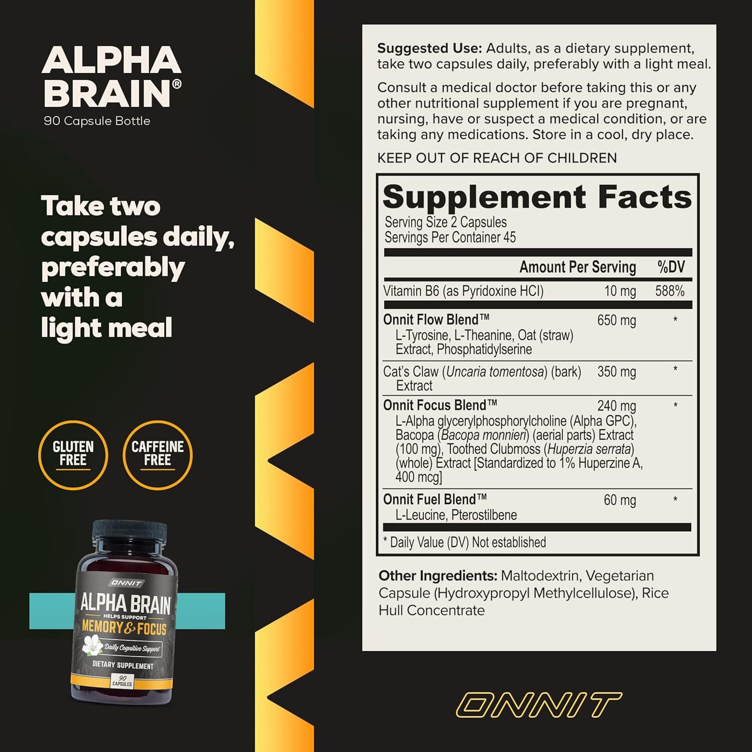 Onnit Alpha Brain Premium Nootropic Brain Supplement, 90 Count