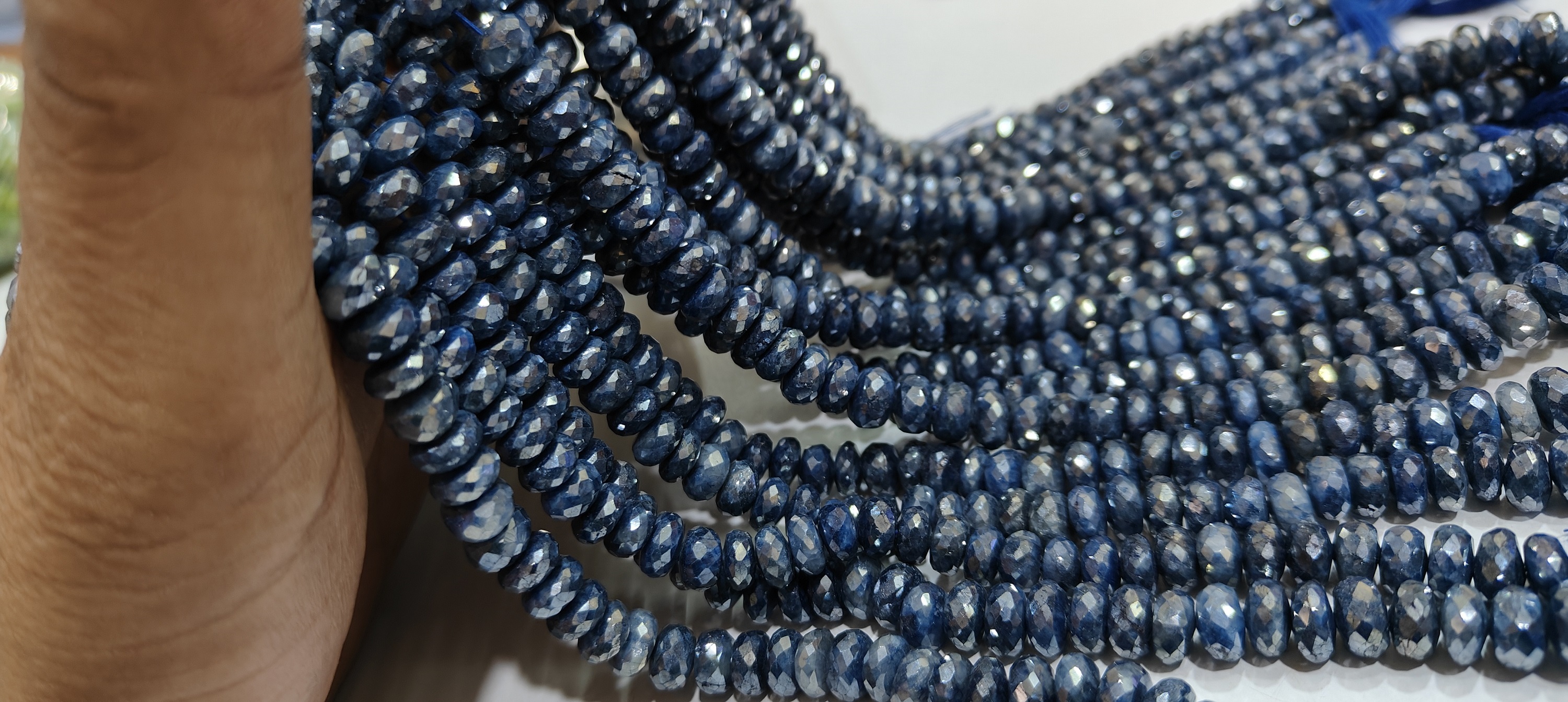 Natural Blue Sapphire Silverite Rondelle Faceted 6 To 9mm Strand 8'' Long - Occasion: Causal