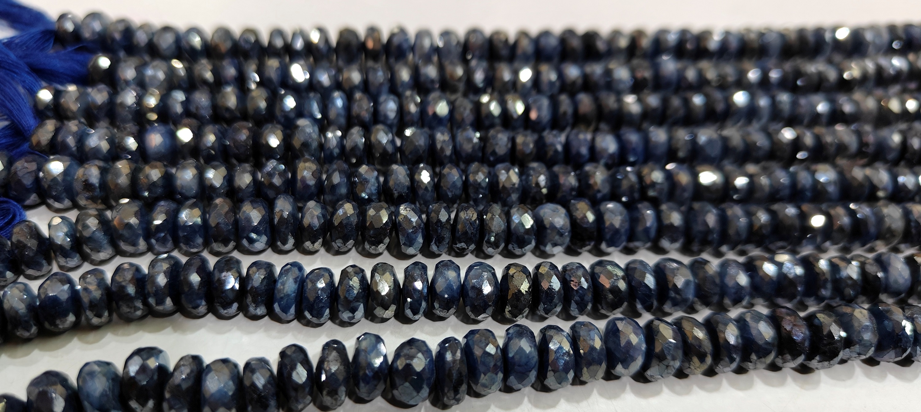 Natural Blue Sapphire Silverite Rondelle Faceted 6 To 9mm Strand 8'' Long - Occasion: Causal