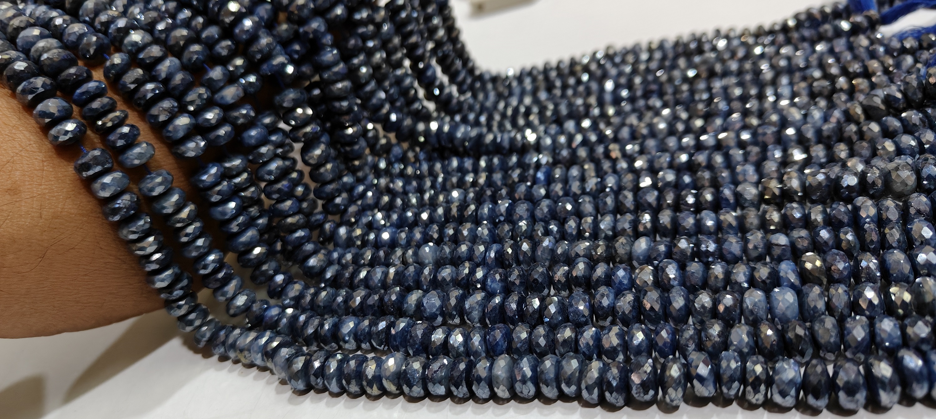 Natural Blue Sapphire Silverite Rondelle Faceted 6 To 9mm Strand 8'' Long - Occasion: Causal