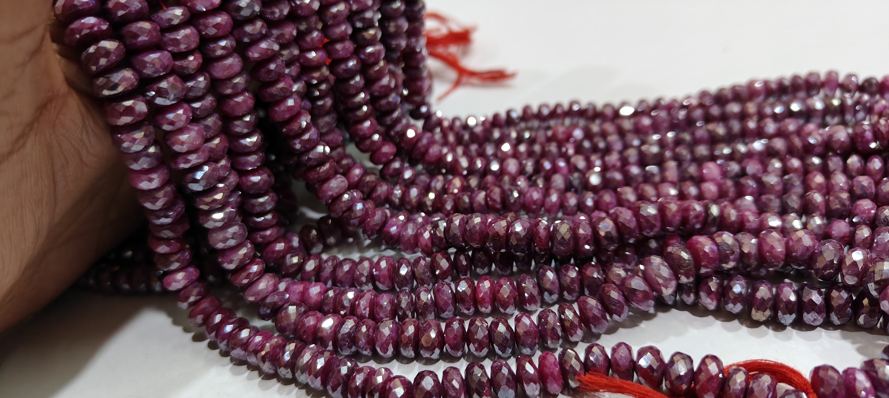 Natural Ruby Silverite Rondelle Faceted 8mm Beads Strand 8 Inches Long