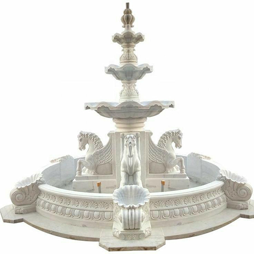 White Marble Water Fountain - Electric Powered, Durable Design | Non-Music Outdoor Fountain for Commercial Use, Elegant White Finish