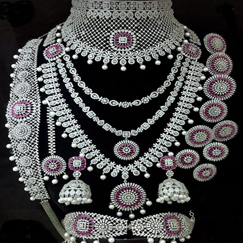 Three Step Long Matching Bridal Jewellery Set - Color: All Colour