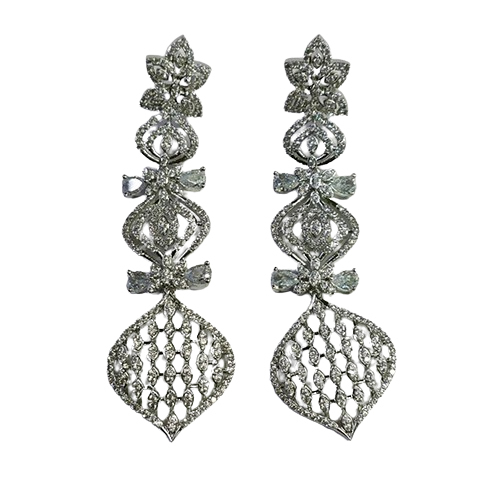 Long Cz Earring - Silver Material, Cascading Design With Cz Stones | Elegance For Anniversaries, Engagements, Weddings & Special Occasions