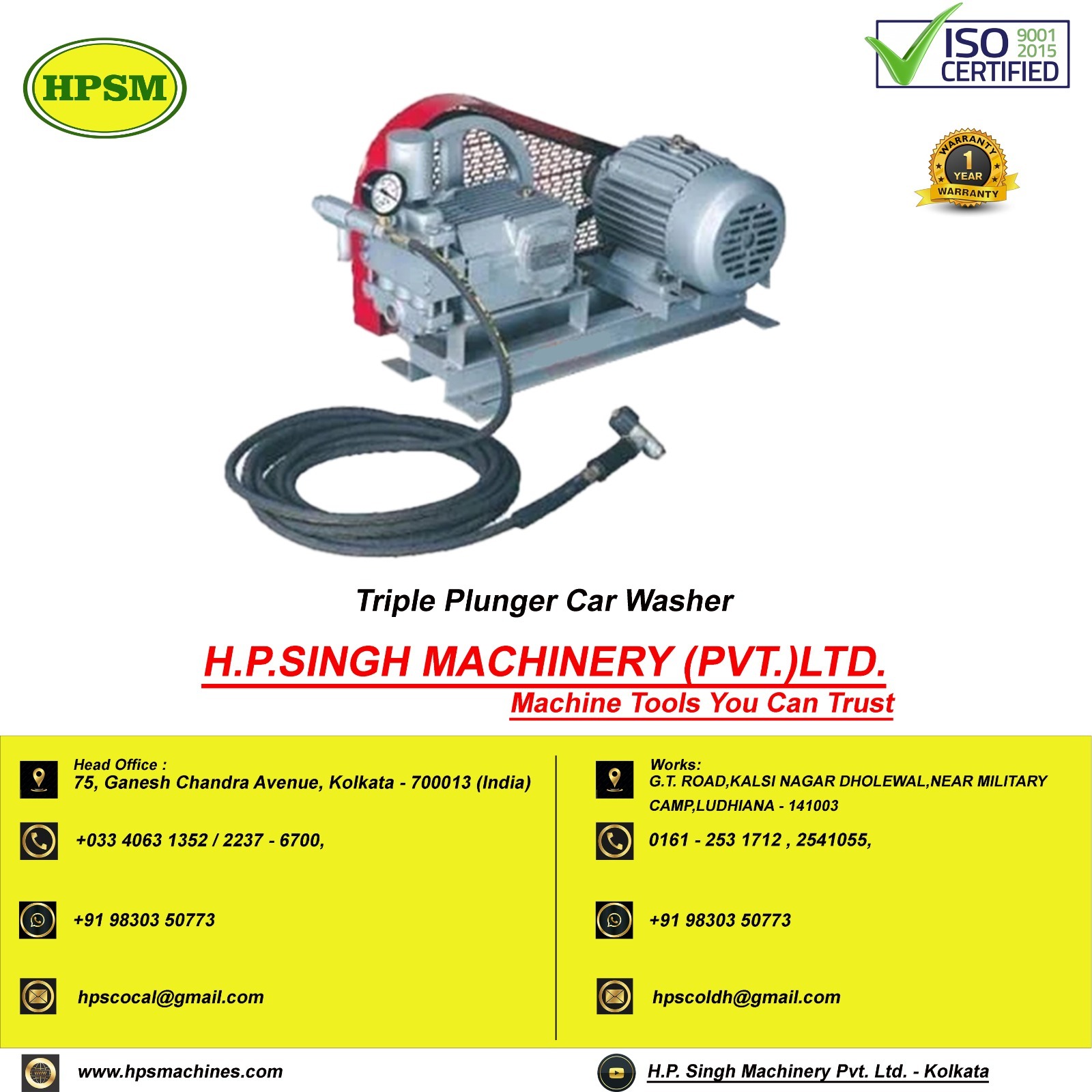 Triple Plunger Car Washer - Power: 3 Horsepower (Hp)