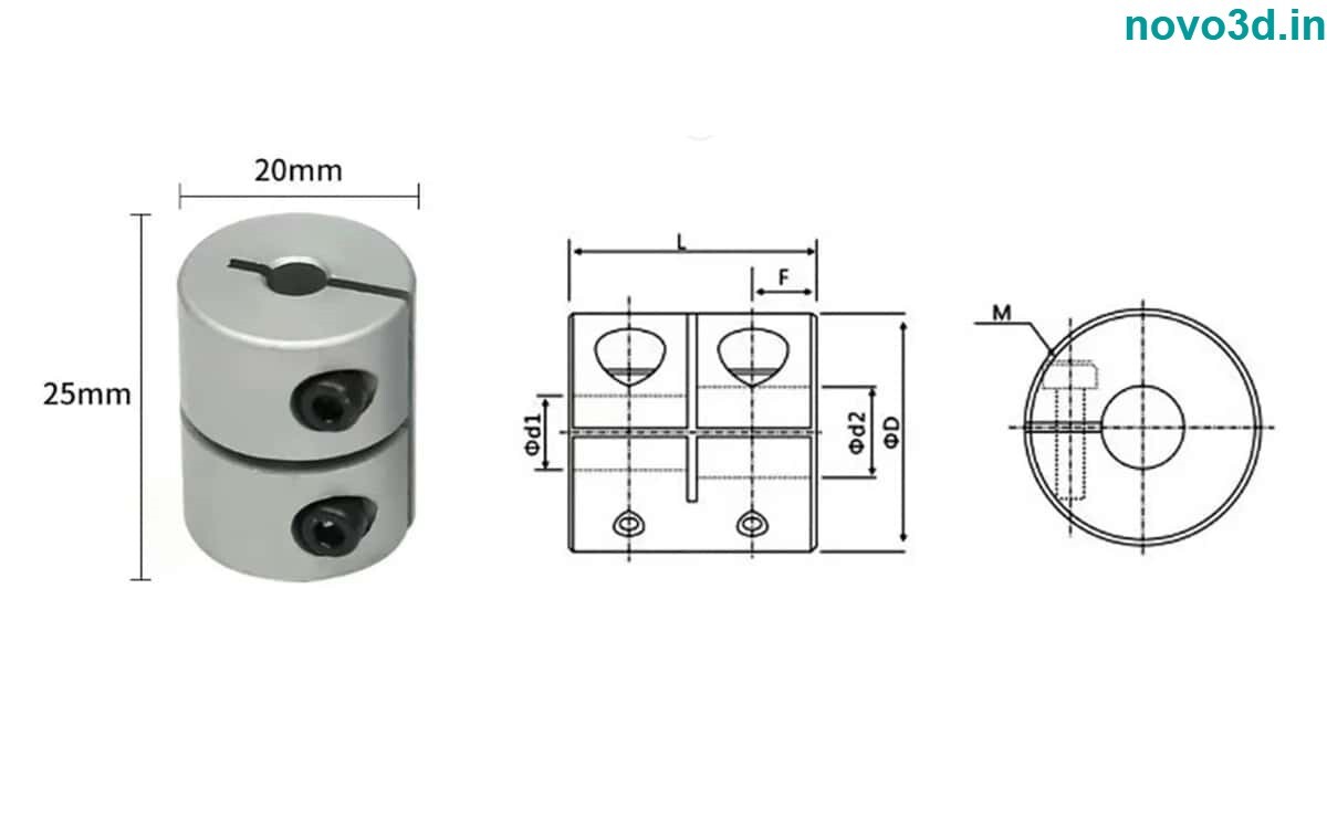 Aluminium Rigid Coupling 6.35x5mm High Quality Shaft Coupling For 3d Printer - Aluminium Alloy, 6.35mm Bore X 5mm Bore, 19mm Outer Diameter, 25mm Length, Metallic Silver