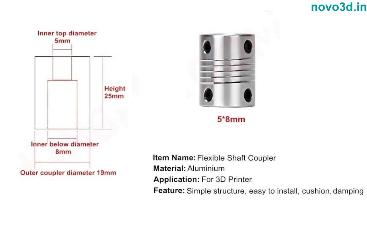 Flexible Coupling 5x8mm - Aluminum, 5mm To 8mm Inner Diameter | For Cnc Machines, Robotics, Torque Transmission, Vibration Damping