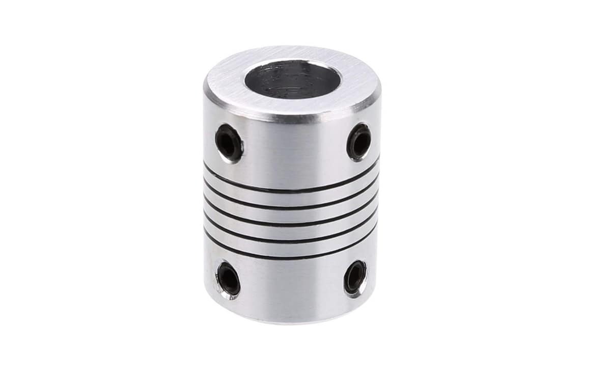 Flexible Coupling 6.35x8mm - Aluminum Shaft Connector For 3d Printers Motion Control Systems Vibration Damping | Metallic Silver/white Designed For Misalignment Compensations
