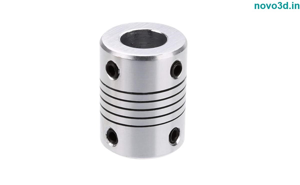 Flexible Coupling 6.35x8mm - Aluminum Shaft Connector For 3d Printers Motion Control Systems Vibration Damping | Metallic Silver/white Designed For Misalignment Compensations