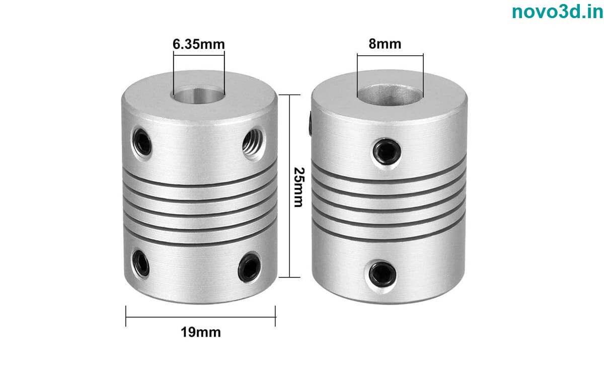 Flexible Coupling 6.35x8mm - Aluminum Shaft Connector For 3d Printers Motion Control Systems Vibration Damping | Metallic Silver/white Designed For Misalignment Compensations