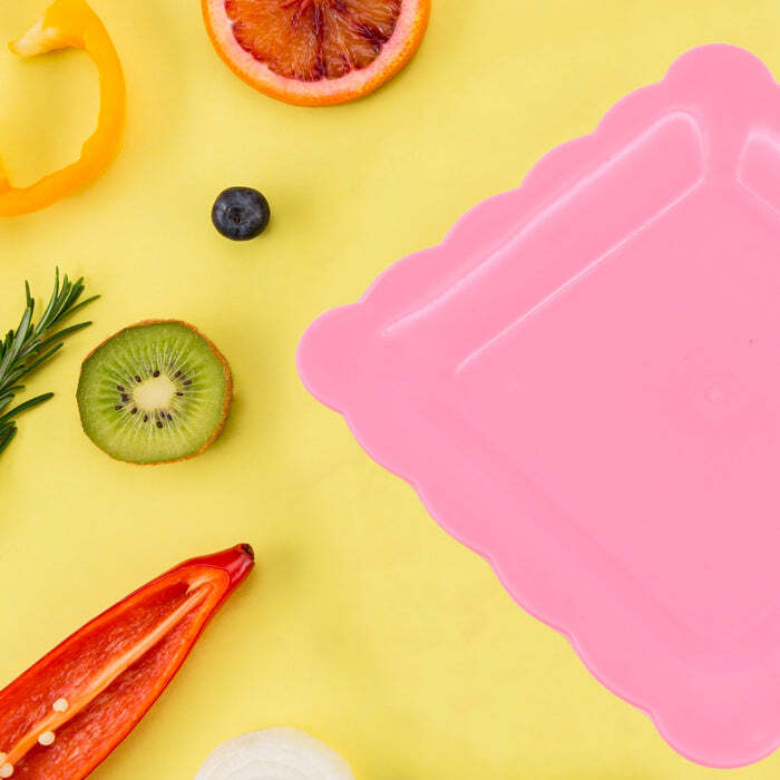 Square Plastic Dinner Plate - 17x16x4 Cm, Pink | Easy To Clean, Dishwasher Safe, Ideal For Cafeterias And Restaurants, Set Of 8 Trays