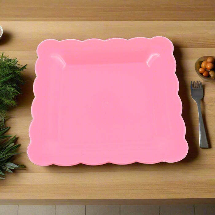 Square Plastic Dinner Plate - 17x16x4 Cm, Pink | Easy To Clean, Dishwasher Safe, Ideal For Cafeterias And Restaurants, Set Of 8 Trays