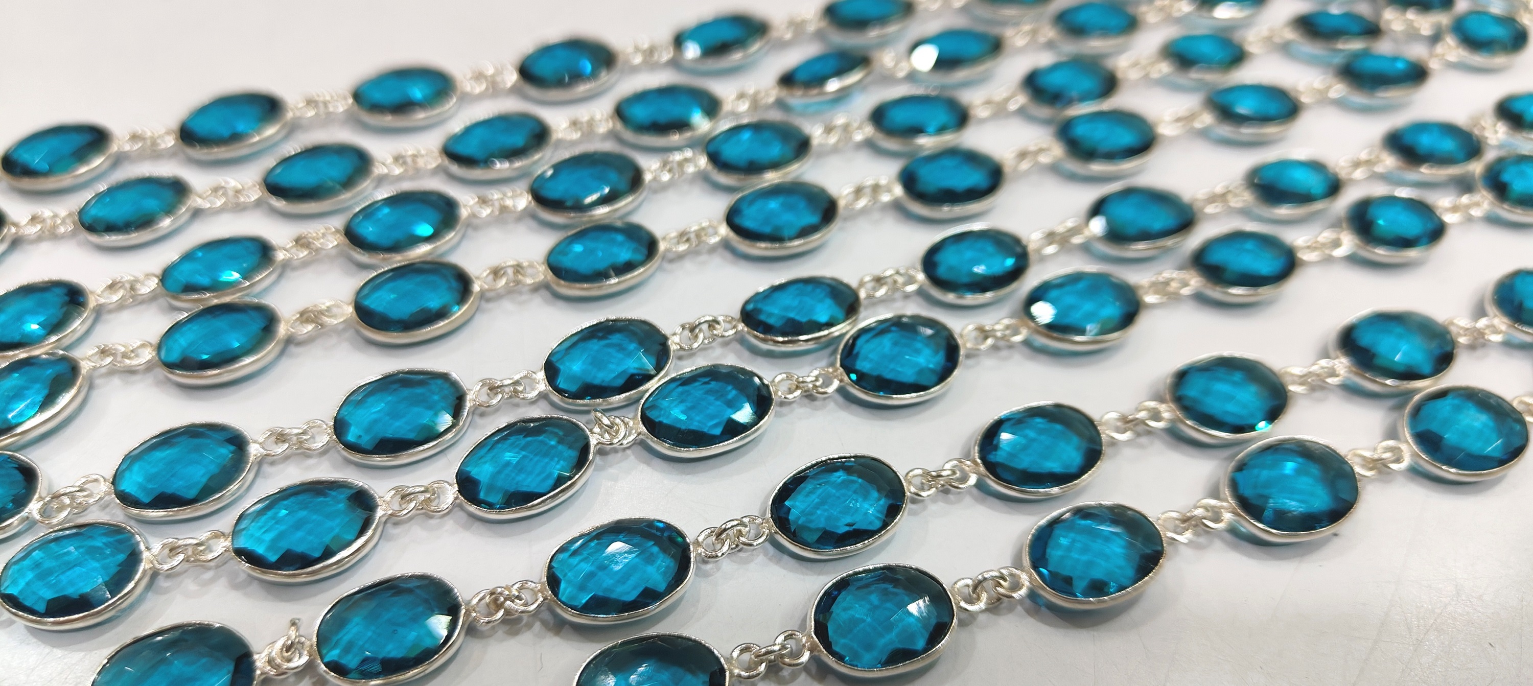 Sky Blue Topaz Quartz Bezel Connector Chain - 12 To 15mm, Black Oxidized Finish For Jewelry Making, Ideal For Necklaces, Earrings, Bracelets