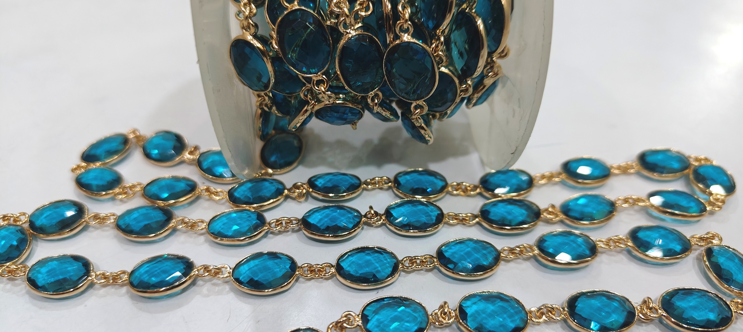 Sky Blue Topaz Quartz Bezel Connector Chain - 12 To 15mm, Black Oxidized Finish For Jewelry Making, Ideal For Necklaces, Earrings, Bracelets