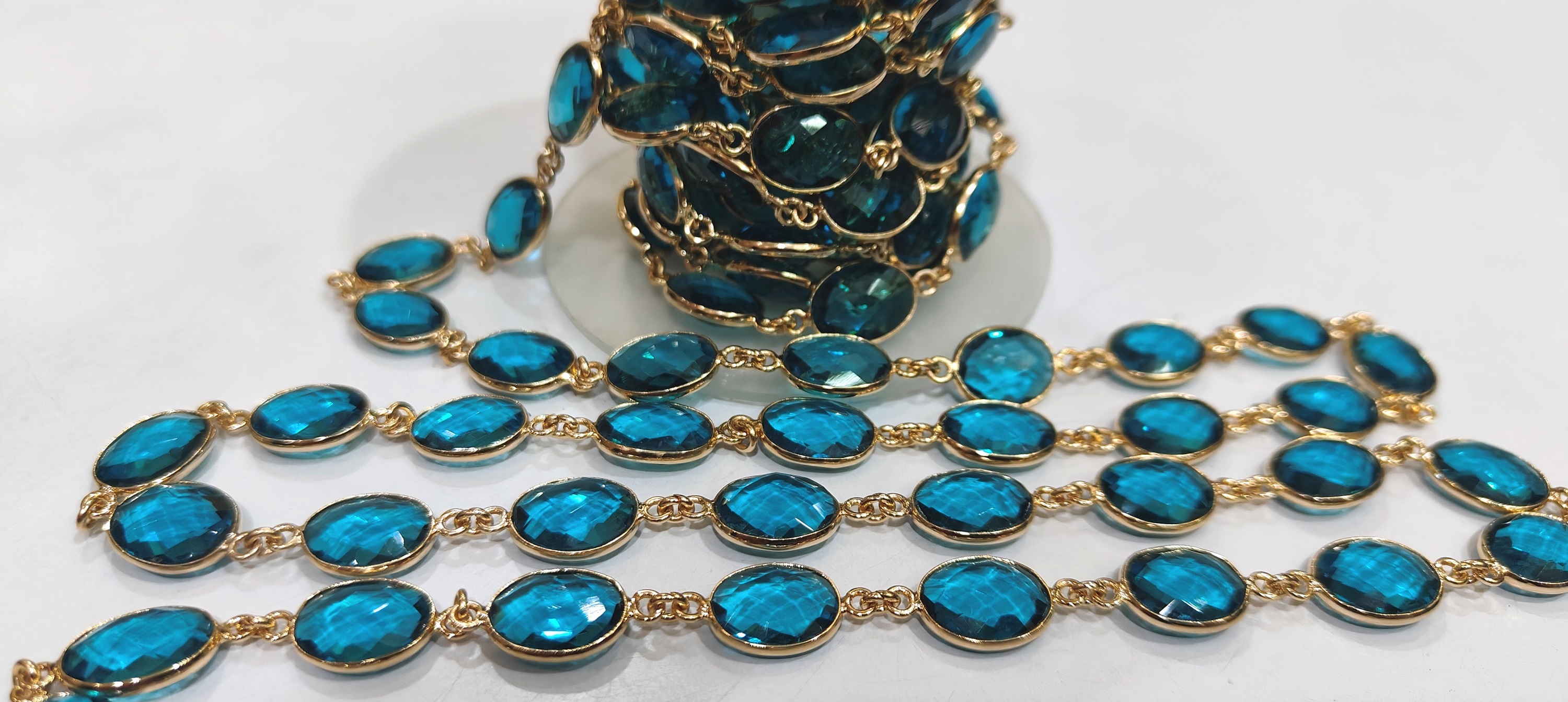 Sky Blue Topaz Quartz Bezel Connector Chain - 12 To 15mm, Black Oxidized Finish For Jewelry Making, Ideal For Necklaces, Earrings, Bracelets
