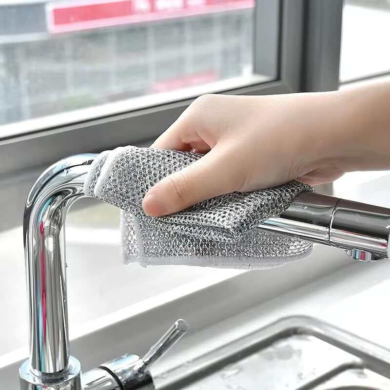 Wire Dish Washer Cloths - High Quality Fabric And Silver Wire Mesh, 7.87x7.87 Inch Size, Non-scratch Design With Multipurpose Use And Easy Rinsing