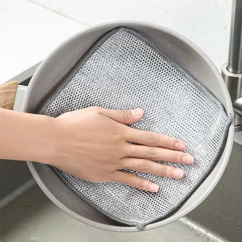 Wire Dish Washer Cloths - High Quality Fabric And Silver Wire Mesh, 7.87x7.87 Inch Size, Non-scratch Design With Multipurpose Use And Easy Rinsing