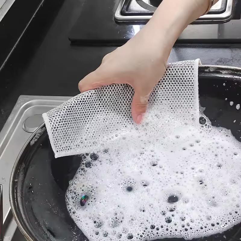 Wire Dish Washer Cloths - High Quality Fabric And Silver Wire Mesh, 7.87x7.87 Inch Size, Non-scratch Design With Multipurpose Use And Easy Rinsing
