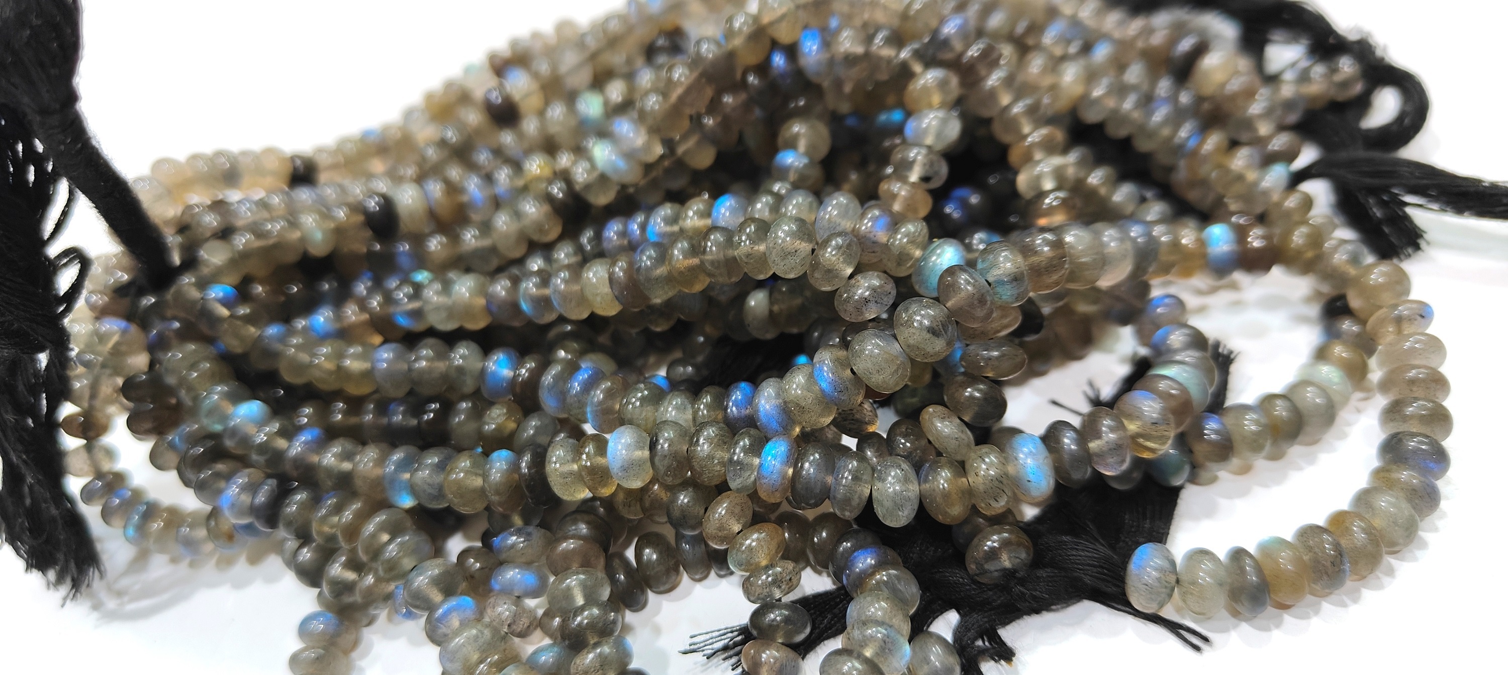 Natural Blue Flashy Labradorite Rondelle Plain 4 To 8mm Beads Per Strand 8'' Long - Beads Colour: Grey