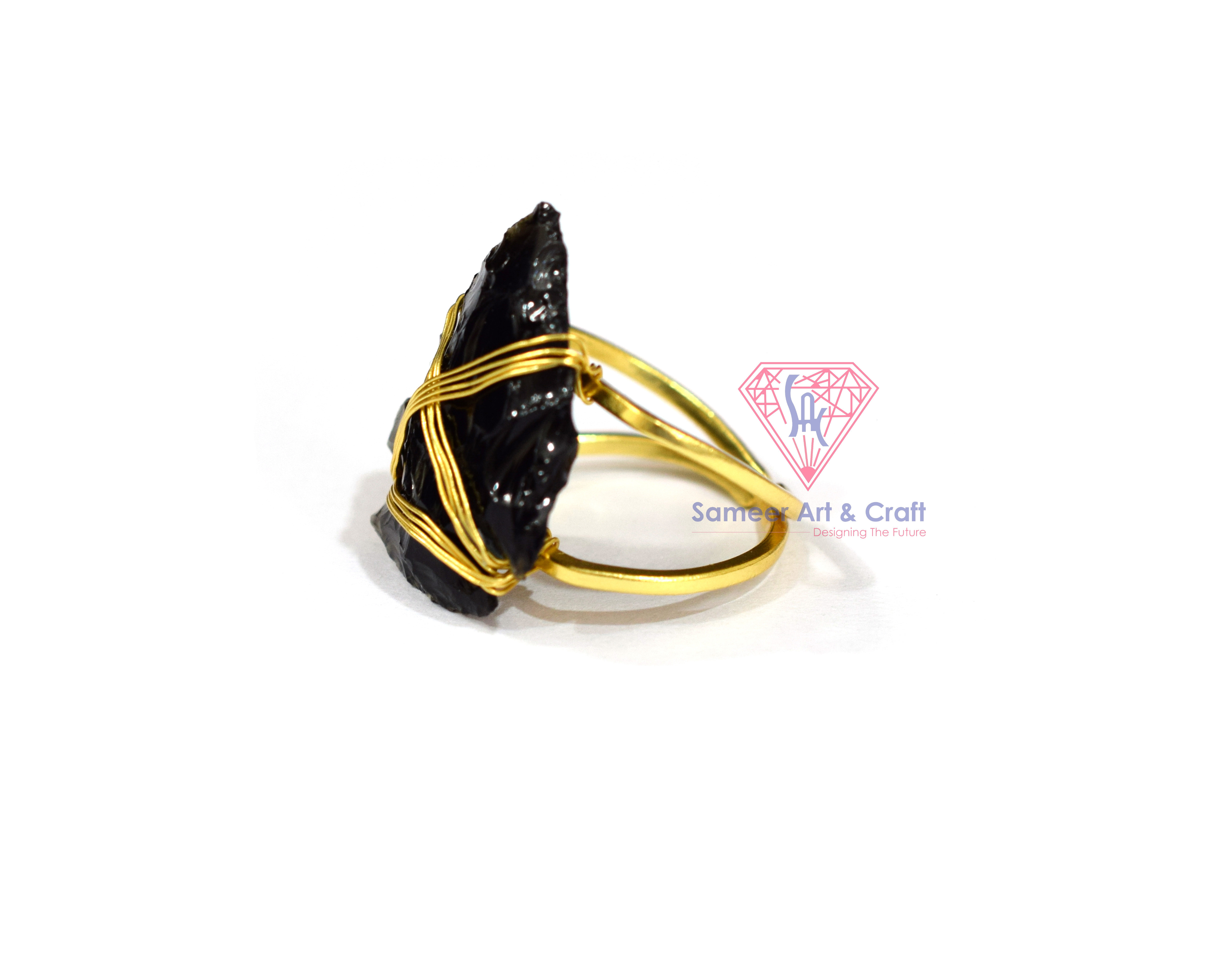 Raw Gemstone Arrowhead 925 Sterling Silver Adjustable Gold Plated Ring - 925 Sterling Silver, Size 8.0 Us, 6.60 Grams | Handmade Design, Unique Gemstone Detail