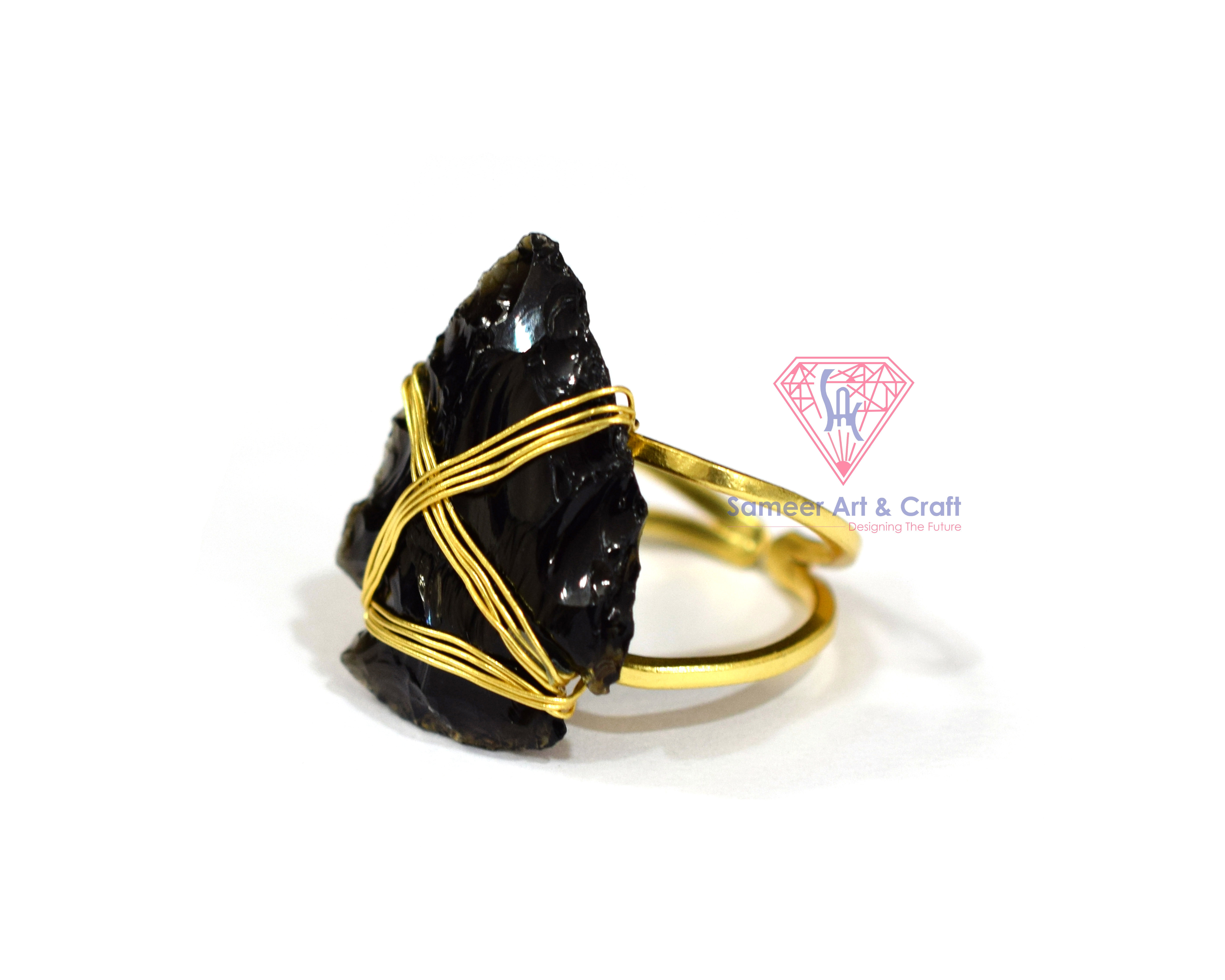 Raw Gemstone Arrowhead 925 Sterling Silver Adjustable Gold Plated Ring - 925 Sterling Silver, Size 8.0 Us, 6.60 Grams | Handmade Design, Unique Gemstone Detail