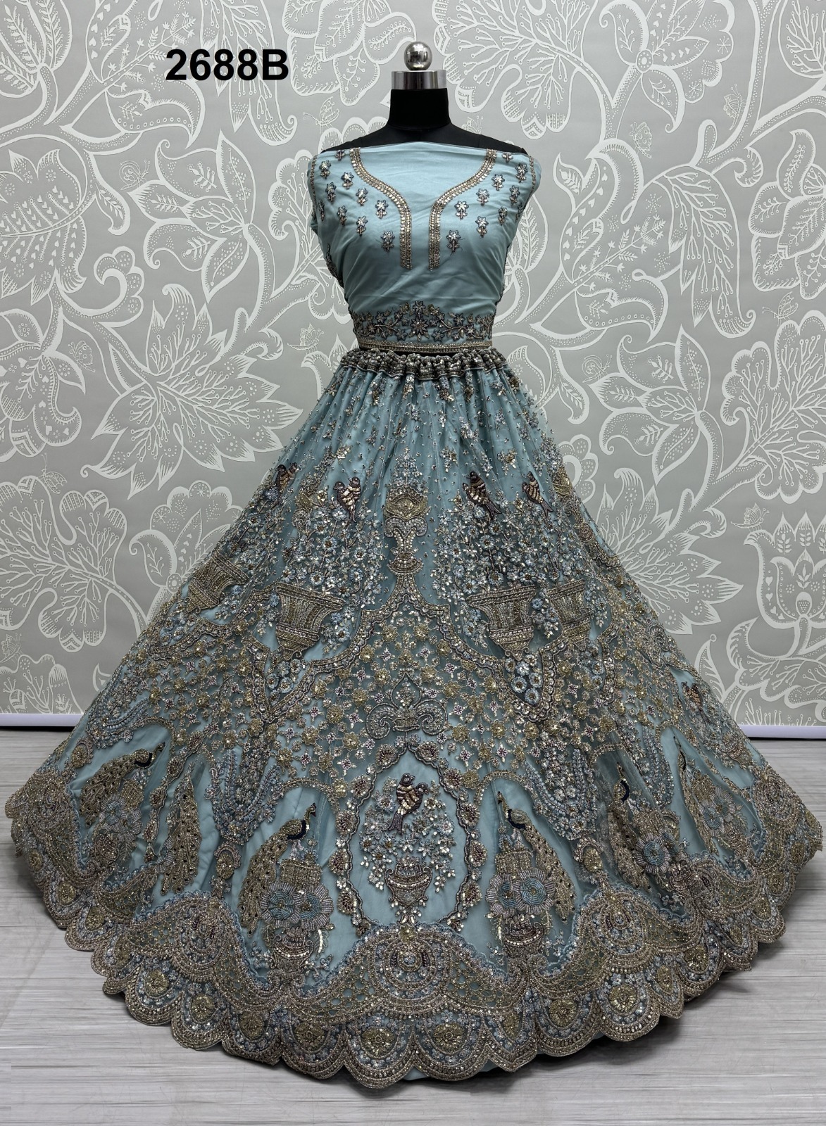 Heavy Net Designer Wedding Lehenga - Bust Size: 44 Inch (In)