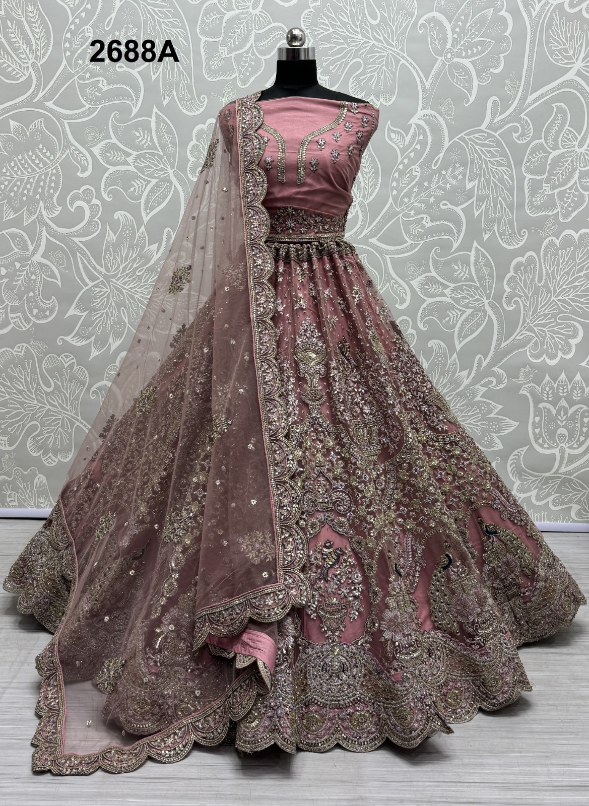 Heavy Net Designer Wedding Lehenga - Bust Size: 44 Inch (In)