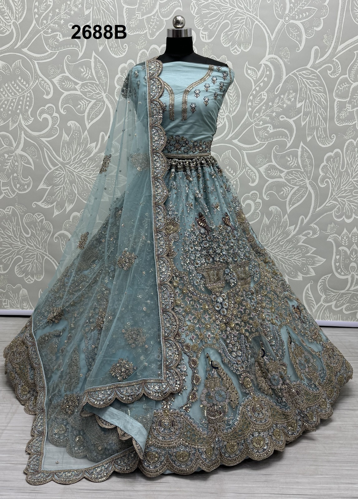 Heavy Net Designer Wedding Lehenga - Bust Size: 44 Inch (In)