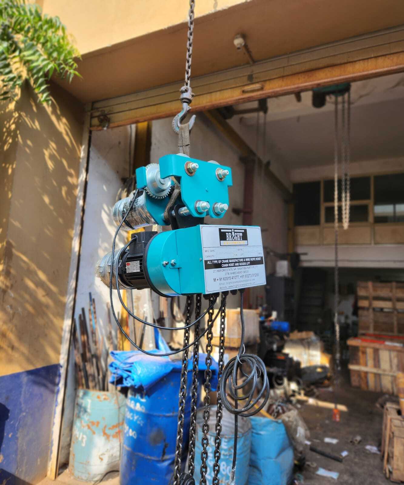 Electric Chain Hoist - 2 Ton Capacity, 12 Meter Lift Height, Blue Color | Wilson Motor, Emc Disc Brake, With Trolley, 3 Phase Electric Power, 415 Volt