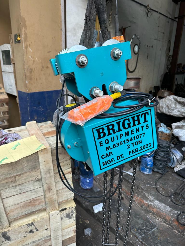 Electric Chain Hoist - 2 Ton Capacity, 12 Meter Lift Height, Blue Color | Wilson Motor, Emc Disc Brake, With Trolley, 3 Phase Electric Power, 415 Volt