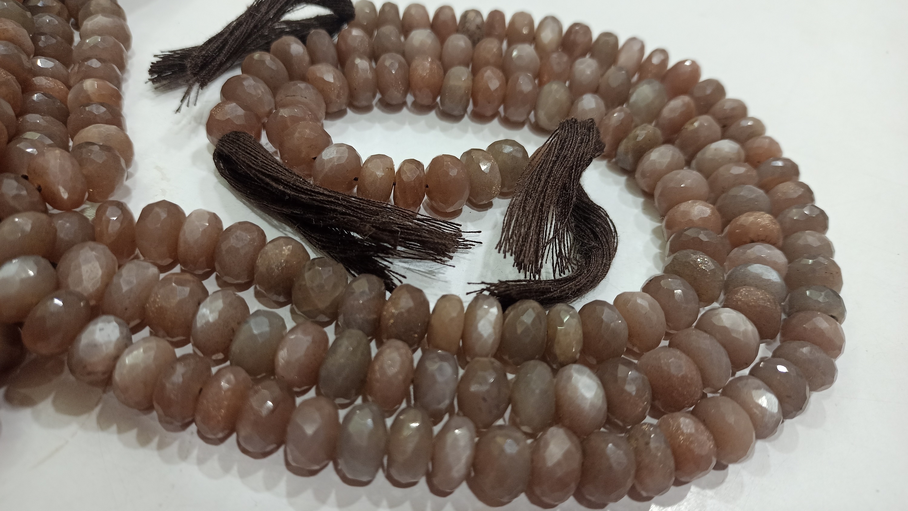 Natural Chocolate Moonstone Rondelle Faceted 8 To 9mm Beads Per Strand 10'' Long