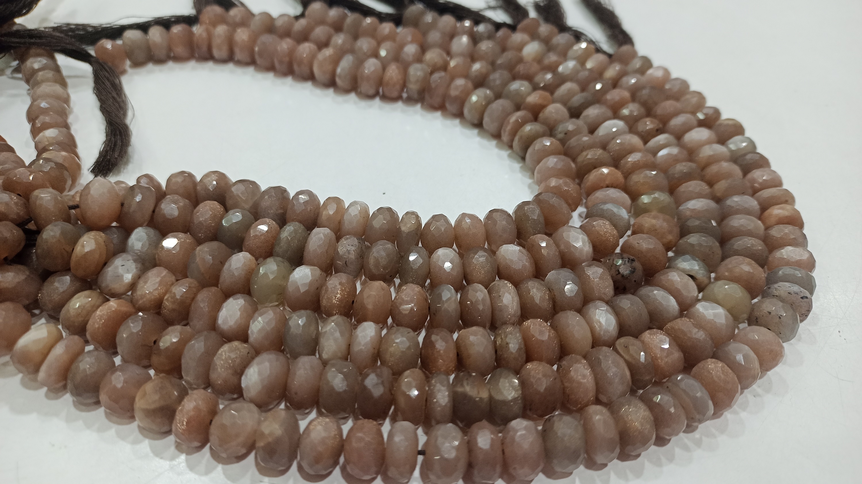 Natural Chocolate Moonstone Rondelle Faceted 8 To 9mm Beads Per Strand 10'' Long
