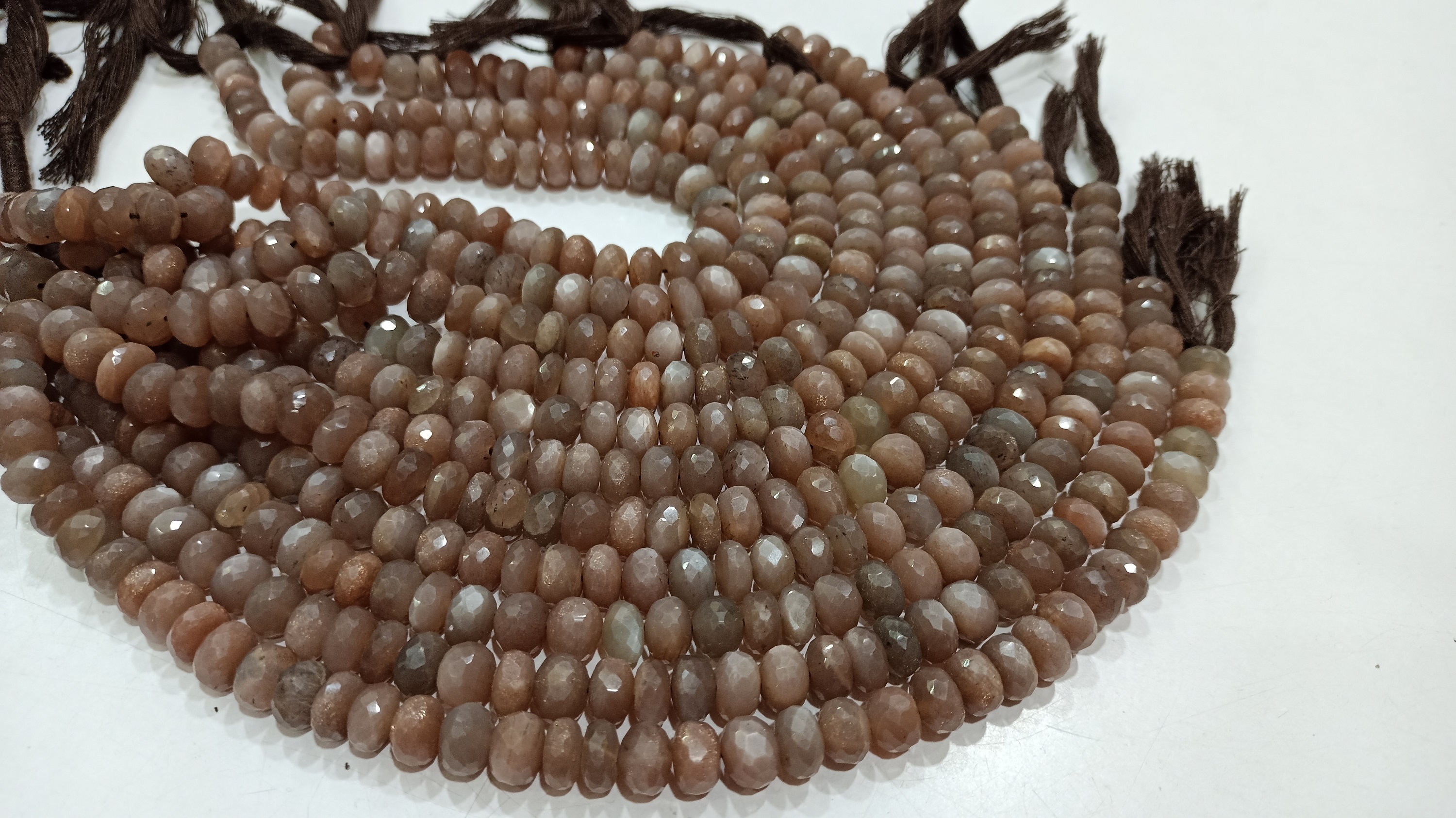 Natural Chocolate Moonstone Rondelle Faceted 8 To 9mm Beads Per Strand 10'' Long