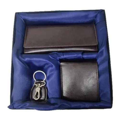 3 In 1 Corporate Leatherite Wallet Gift Set - Leather Material, 50 GM Weight, Customized Logo | Elegant Wallet, Sleek Pen, Stylish Keychain