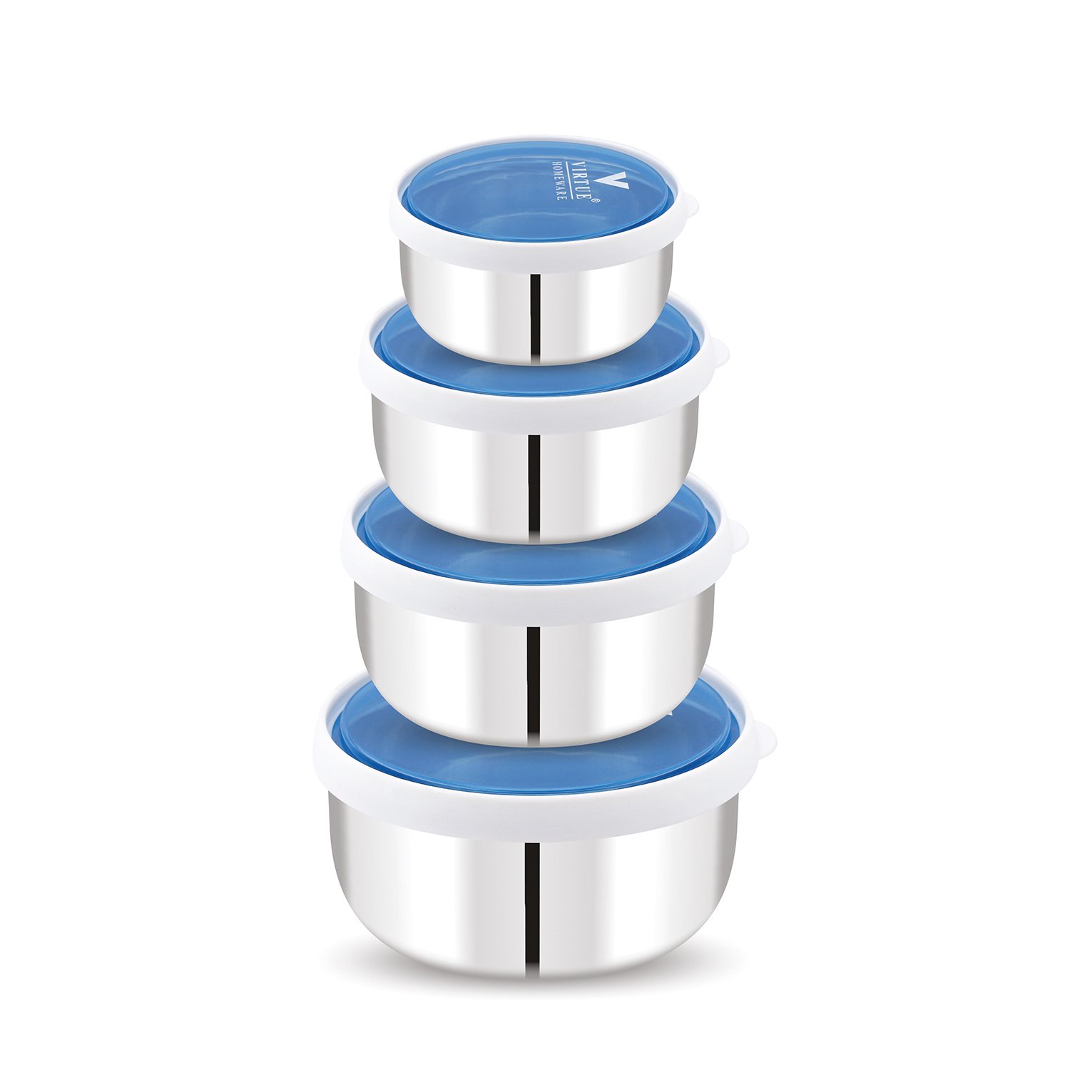 Elegant Virtue Homeware St. Steel Food Container - 4pcs Set | Perfect Air Tight Lids, Freezer Safe, Durable Stainless Steel Design
