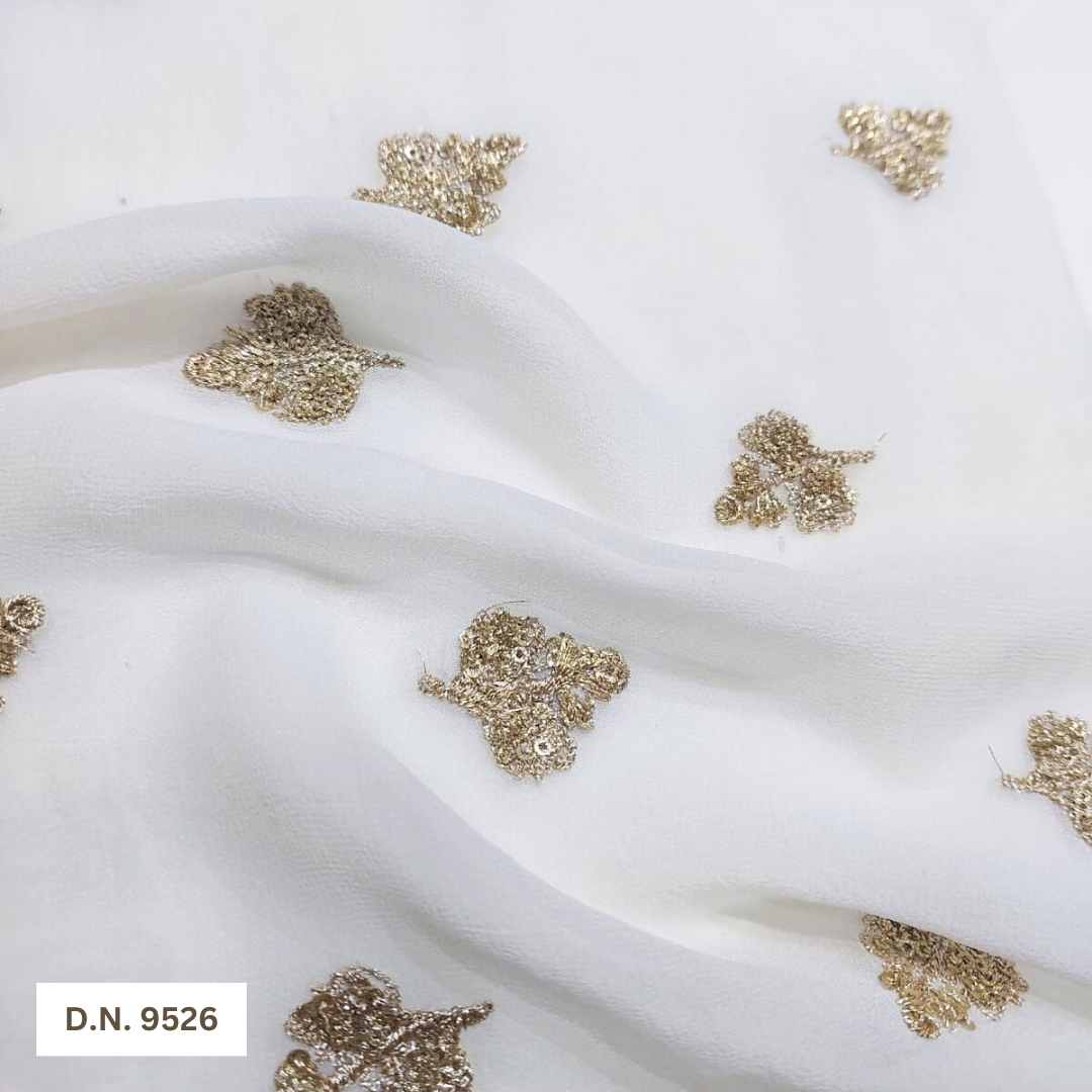 Madhav Fashion Embroidery Leaf Pattern Motif Fabric - Attributes: Comfortable & Soft