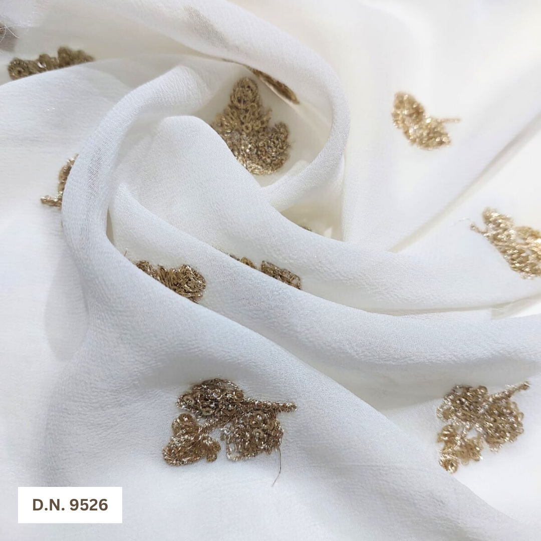 Madhav Fashion Embroidery Leaf Pattern Motif Fabric - Attributes: Comfortable & Soft