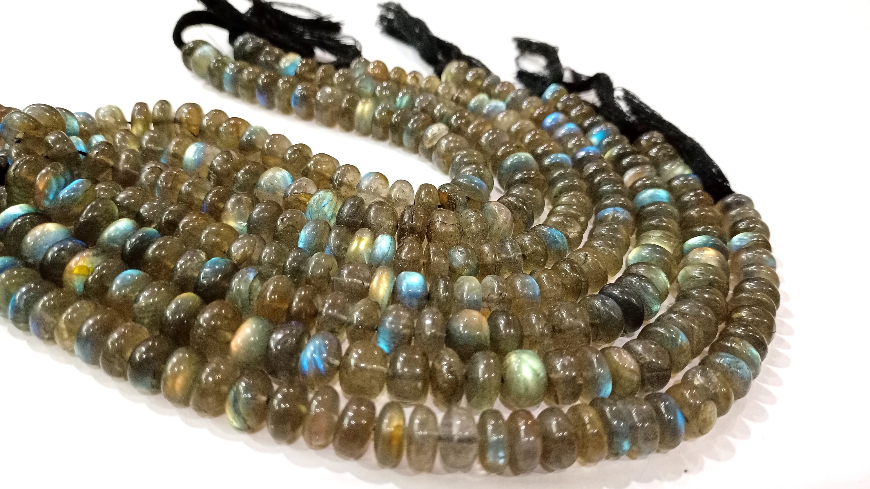 Natural Labradorite Blue Flashy Rondelle Plain 7-9mm Beads Sold Per Strand 8'' Long - Beads Colour: Grey