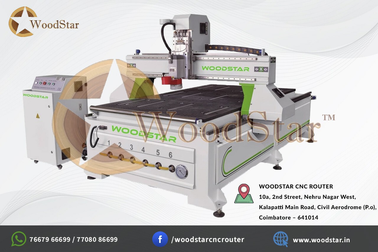 Woodstar Cnc Router Wsr-1325 - Heavy Weld Tube Structure, 1500x2500x300 Mm Working Area | 24000 Rpm Hqd Air-cooled Spindle, 1 Year Warranty, 1200 Kgs Gross Weight, Artcam & V-carve Aspire Software