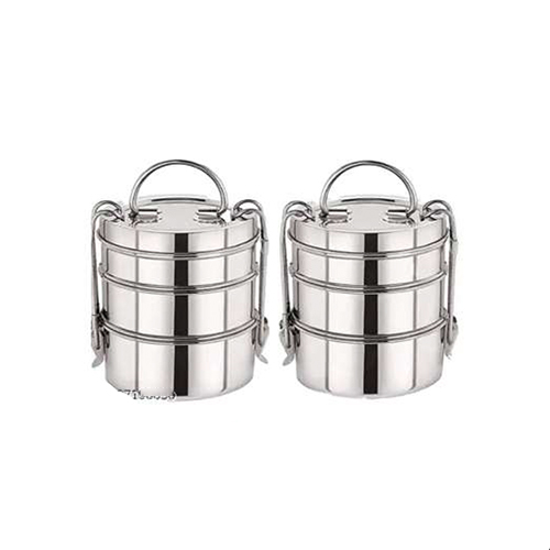 Clip Tiffin - Stainless Steel, Compact Size with Polished Surface Finish - 3 Separate Compartments, Convenient Clip Closure for Secure Transport