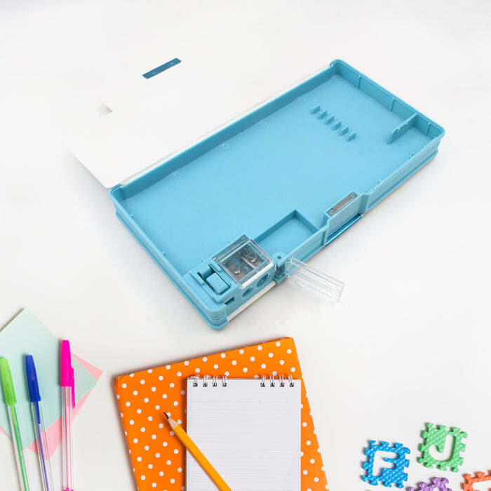 Plastic Double Deck Pencil Case With 2 Compartments Compass Box