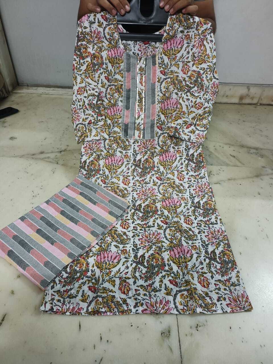 Designer Kurti - Cotton Fabric, M/38-l/40-xl/42-xxl/44, Pink Floral Print | Comfortable Breathable, Knee Length, 3/4 Sleeves, Ethnic Wear