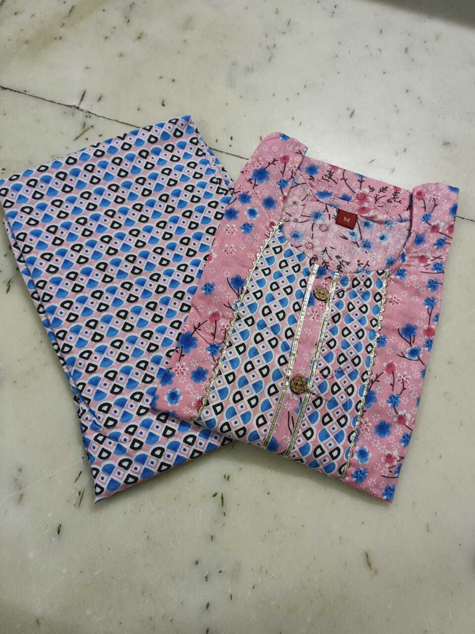 Designer Kurti - Cotton Fabric, M/38-l/40-xl/42-xxl/44, Pink Floral Print | Comfortable Breathable, Knee Length, 3/4 Sleeves, Ethnic Wear