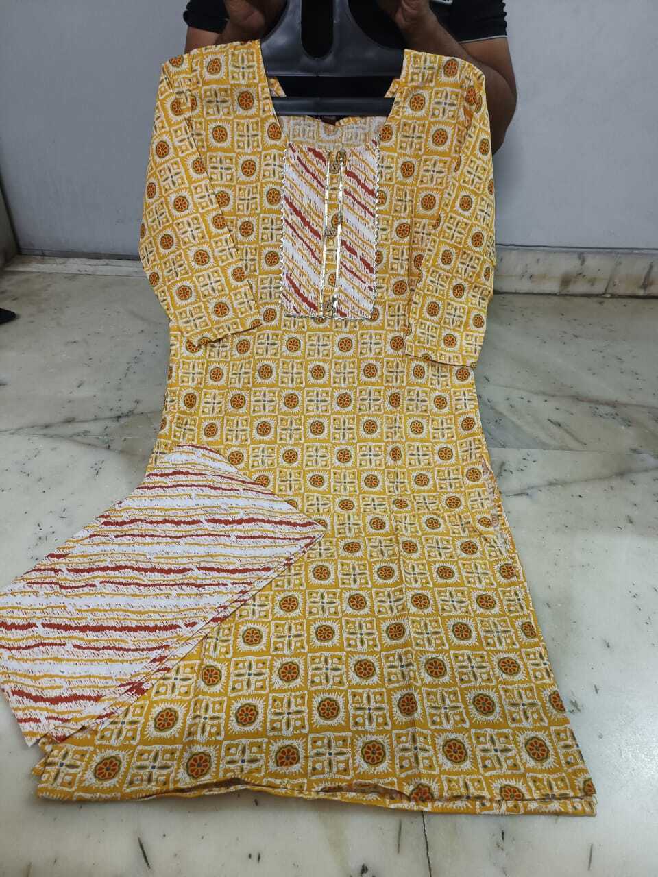 Designer Kurti - Cotton Fabric, M/38-l/40-xl/42-xxl/44, Pink Floral Print | Comfortable Breathable, Knee Length, 3/4 Sleeves, Ethnic Wear