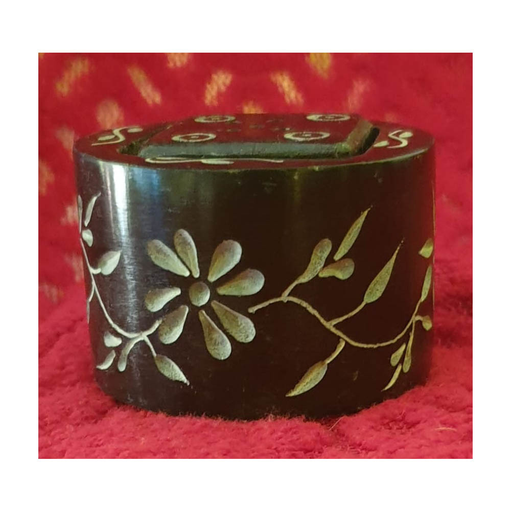 Indian Black Stone Multi Work Handicraft Product For Home And Temple Use - Soapstone, 2.5 Inch, Black | Customized Color, Polished Finish, Religious Theme