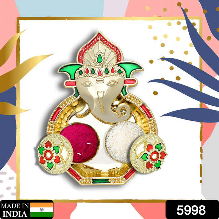 Puja Thali - Plastic Material | 14x10x3 Cm Small Decorative Plate For Haldi Kumkum, Festival & Wedding Gifts, Prayer Tika Holder With Traditional Design