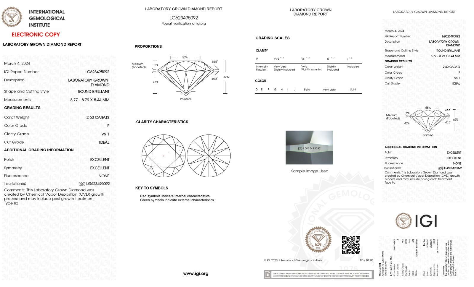 Round 2.60ct F Vs1 Igi 623495092 Lab Grown Diamond Ec757361 - Density: 15