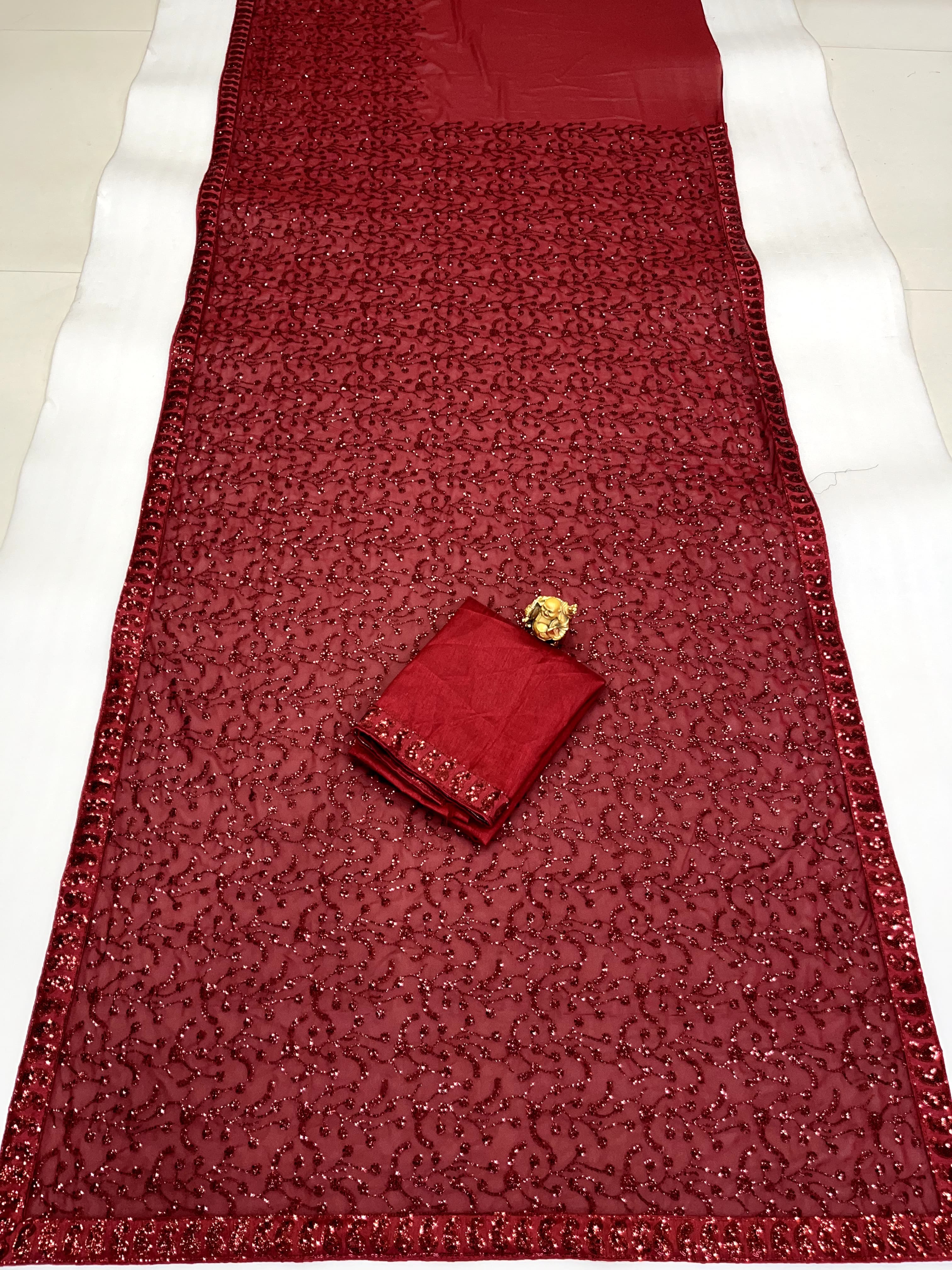 Saree Of Georgette With Heavy 3mm Sequins Embroidery Work